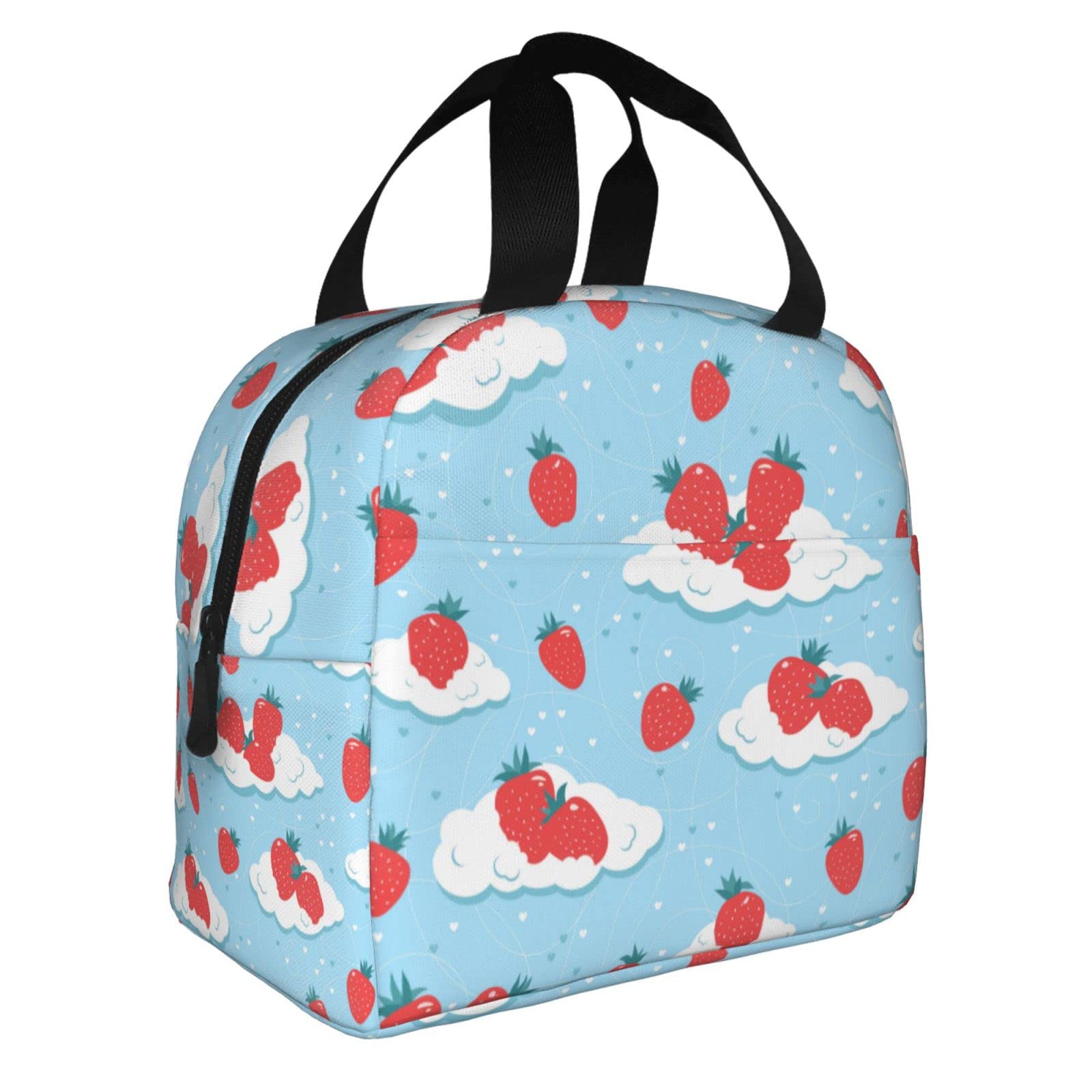 Lunch Bag Fresh Strawberries On The Clouds Insulated Lunch Box Back To School Reusable Bags Meal Portable Container Tote For Boys Girls Travel Work Picnic Boxes