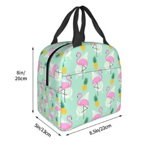 Echoserein Pink Flamingo Pineapples Palm Leaves Lunch Bag Insulated Lunch Box Reusable Lunchbox Waterproof Portable Lunch Tote For Men Women Girls Boys
