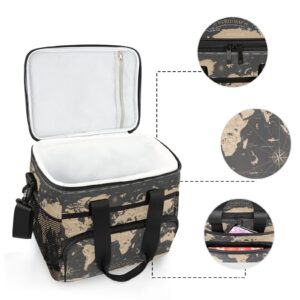 WELLDAY Lunch Bag Vintage World Map Pattern Insulated Cooler Reusable Lunch Box with Shoulder Strap for Picnic Hiking