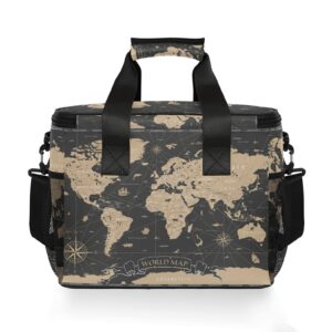 WELLDAY Lunch Bag Vintage World Map Pattern Insulated Cooler Reusable Lunch Box with Shoulder Strap for Picnic Hiking