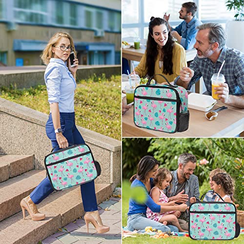 Insulated Lunch Box for Women Men, Large Capacity Reusable Lunch Bag with Front Pocket and Side Pocket, Meal Prep Cooler Tote for Work School Picnic Travel (Flamingo)