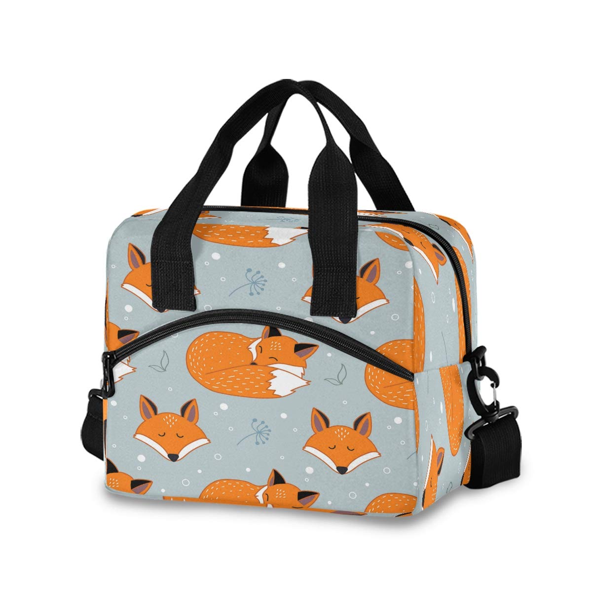 AUUXVA Lunch Bag Cute Fox Leaves Sown Lunchbox Organizer Insulated Waterproof Men Women Tote Cooler Handbag Adjustable Shoulder Strap for kids Girls Boys School Office Picnic