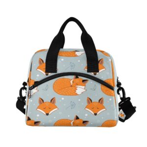 AUUXVA Lunch Bag Cute Fox Leaves Sown Lunchbox Organizer Insulated Waterproof Men Women Tote Cooler Handbag Adjustable Shoulder Strap for kids Girls Boys School Office Picnic