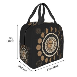 Circle Of Zodiac Signs With The Sun And Moon Reusable Insulated Lunch Bag For Women Men Waterproof Tote Lunch Box Thermal Cooler Lunch Tote Bag For Work Office Travel Picnic