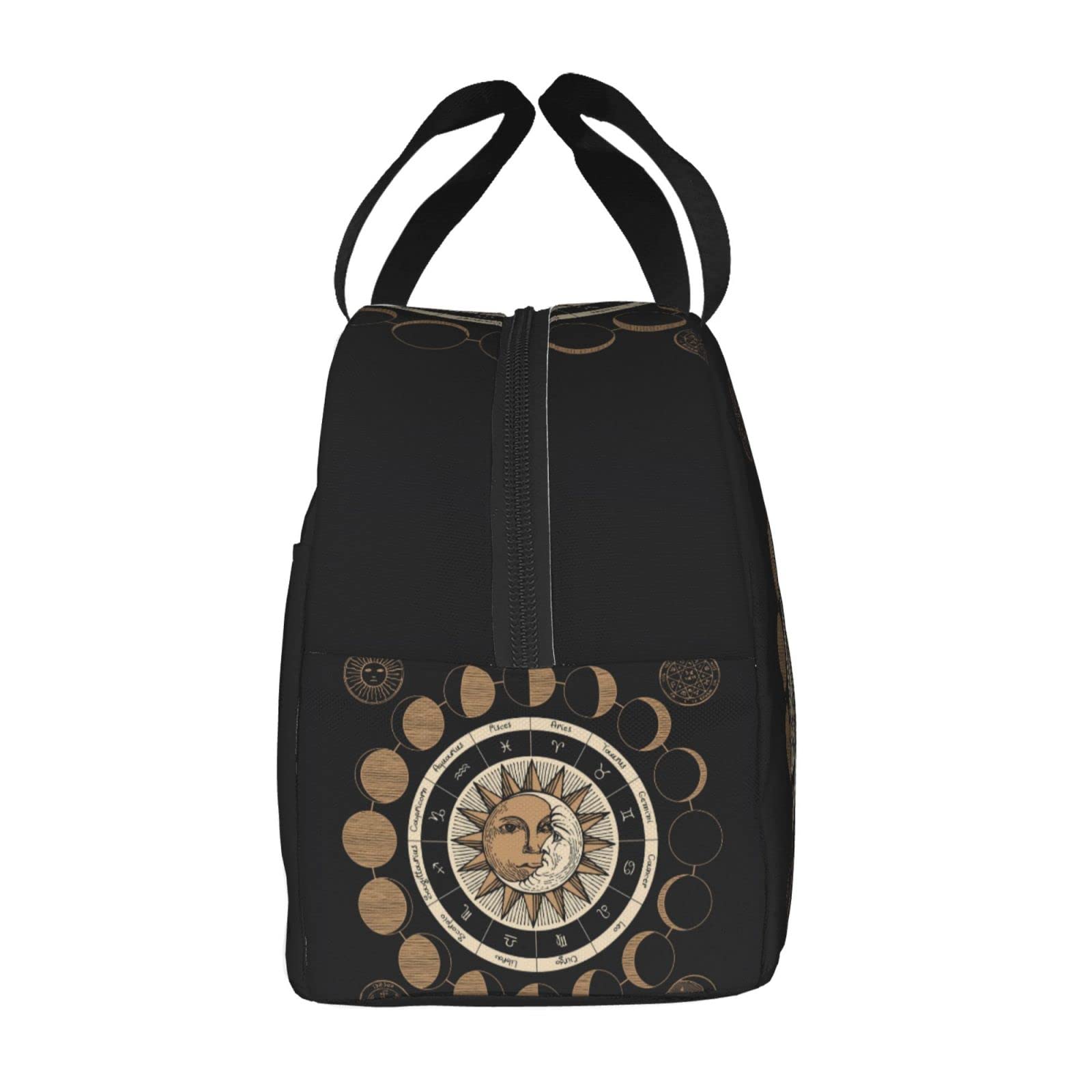 Circle Of Zodiac Signs With The Sun And Moon Reusable Insulated Lunch Bag For Women Men Waterproof Tote Lunch Box Thermal Cooler Lunch Tote Bag For Work Office Travel Picnic