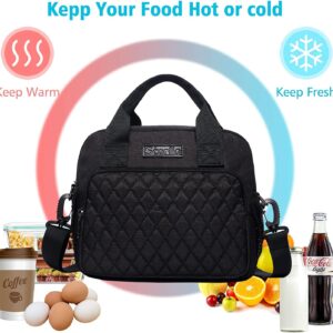 Scorlia Insulated Lunch Bag for Women/Men, Reusable Lunch Cooler Box Lunch Tote, Thermal Meal Prep Lunch Organizer with Adjustable Shoulder Strap and Side Pockets for Kids/Adults, School, Work, Black