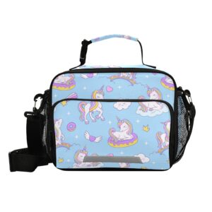 kids unicorn lunch box for girls rainbow magic school lunch boxes blue cooler insulated lunch bag large freezable lunch tote bag picnic meal with shoulder strap