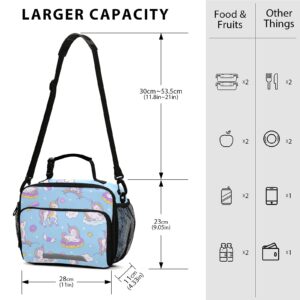 Kids Unicorn Lunch Box for Girls Rainbow Magic School Lunch Boxes Blue Cooler Insulated Lunch Bag Large Freezable Lunch Tote Bag Picnic Meal with Shoulder Strap