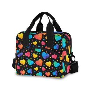 alaza watercolor rainbow heart lunch bags for women leakproof lunch bag lunch box lunch cooler bag(228cr1a)