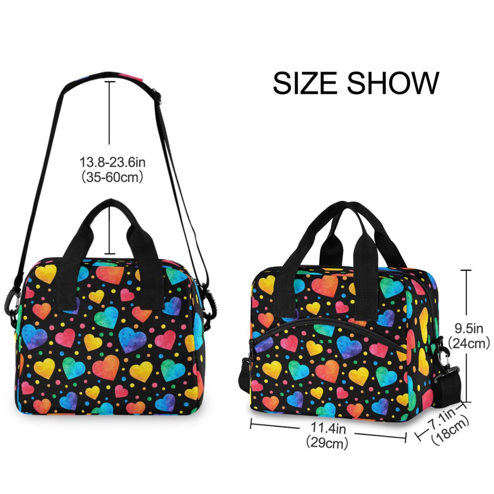 ALAZA Watercolor Rainbow Heart Lunch Bags for Women Leakproof Lunch Bag lunch Box Lunch Cooler Bag(228cr1a)