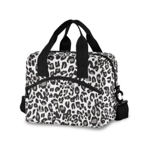 black and white leopard lunch tote bags for women leakproof lunch bag lunch box lunch cooler bag(6te6b)
