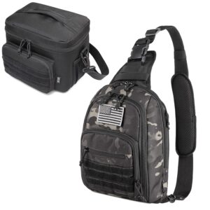 dbtac tactical concealed carry sling bag (black camo) + tactical lunch bag (black), durable material with adjustable shoulder strap, multi-functional design