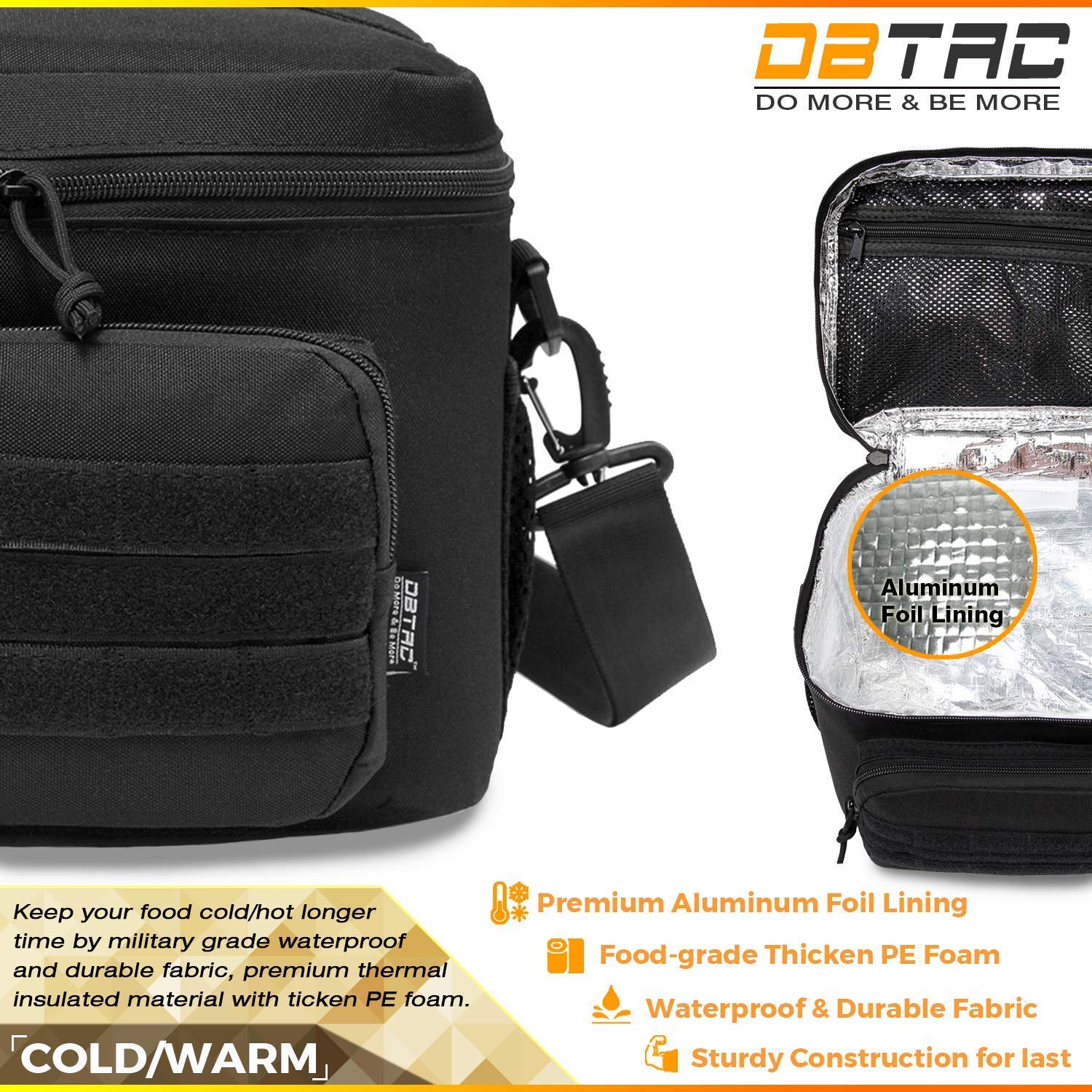 DBTAC Tactical Concealed Carry Sling Bag (Black Camo) + Tactical Lunch Bag (Black), Durable Material with adjustable shoulder strap, Multi-functional Design