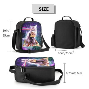 PrelerDIY Galaxy Pizza Cat Lunch Box - Insulated Lunch Bag for Kids with Side Pocket & Shoulder Strap Snack Bags, Perfect for School/Camping/Hiking/Picnic/Beach/Travel