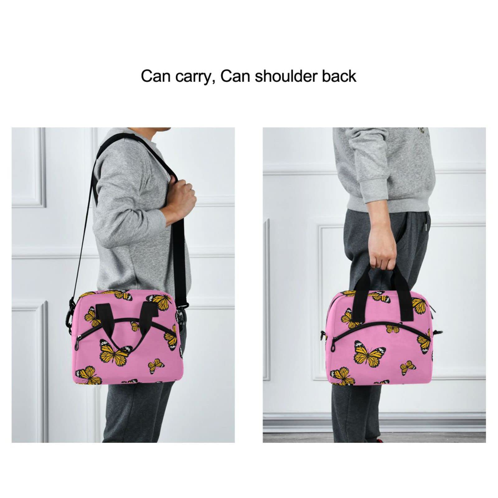 ALAZA Butterfly Pink Lunch Bags for Women Leakproof Lunch Bag lunch Box Lunch Cooler Bag(228cr3a)