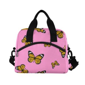 ALAZA Butterfly Pink Lunch Bags for Women Leakproof Lunch Bag lunch Box Lunch Cooler Bag(228cr3a)