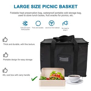 CUBTOL Large Camping Warmer for Transport Jumbo Carrier Reusable Travel Portable Restaurant Beverage Black Insulated Shopping Soft Grocery and Collapsible Picnic Lunch Tote Food Bag