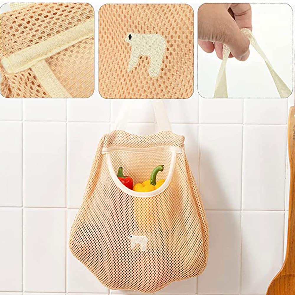 Mcles 3 Pack Portable Reusable Grocery Bags, Fruit Vegetable Bag, Washable Cotton Mesh String Organic Organizer Shopping Handbag, Long Handle Net Tote, Grocery Breathable Bag for Home Kitchen