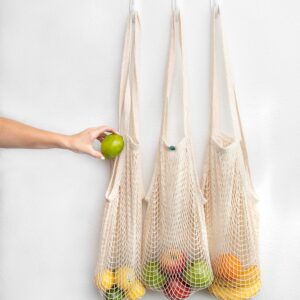 ECOBAGS Market Collection Reusable String Bag, Natural, Long Handle, Pack of 3