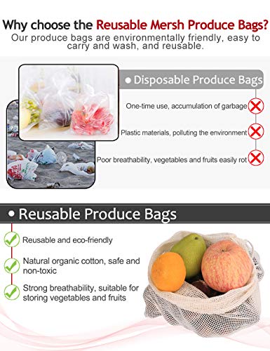 Romozi Reusable Produce Bags, Washable and Reusable Grocery Bags for Veggies, Fruits, Bulk Food,Toys, Cotton Mesh Produce Bags with Drawstring (Set of 6 PCS) (Light Yellow, 6)