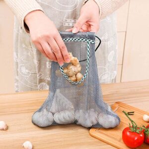 Reusable Mesh Bag, Portable Grocery Bags, Washable Hanging Storage Bags, Organizer Shopping Handbag for Fruit, Garlic, Onion, Potato(Blue)