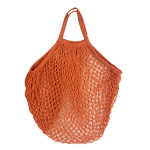 ecyc 1 pcs cotton mesh grocery bag, reusable long handle mesh bags cotton string bags mesh shopping bag net tote bag for fruit vegetable,l,orange