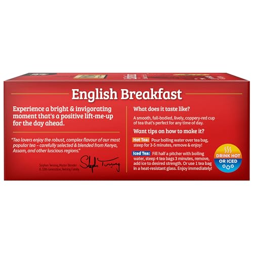 Twinings English Breakfast Black Tea, 100 Individually Wrapped Tea Bags, Smooth, Flavourful, Robust, Caffeinated