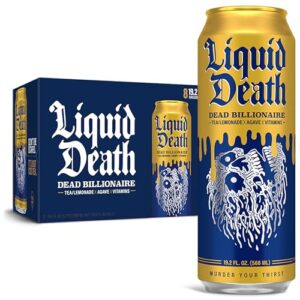 liquid death iced black tea/lemonade, dead billionaire (aka armless palmer) 19.2oz king size cans (8-pack)