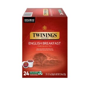 twinings english breakfast tea k-cup pods for keurig, caffeinated, smooth, flavourful, robust black tea, 24 count (pack of 1)