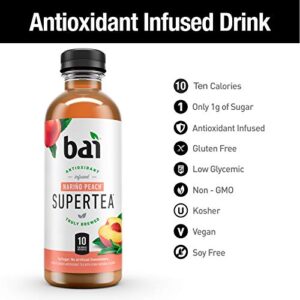 Bai Iced Tea, Narino Peach, Antioxidant Infused Supertea, Crafted with Real Tea (Black Tea, White Tea), 18 Fluid Ounce Bottles, 12 count