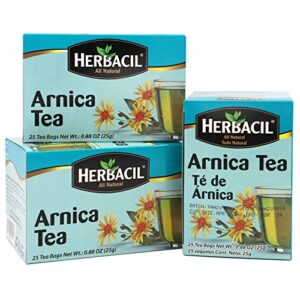 herbacil arnica tea, caffeine-free, 3-pack, 0.88 oz, 25 tea bags per box (75 tea bags)