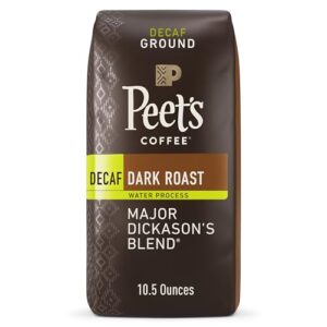 peet's coffee, dark roast decaffeinated ground coffee - decaf major dickason's blend 10.5 ounce bag