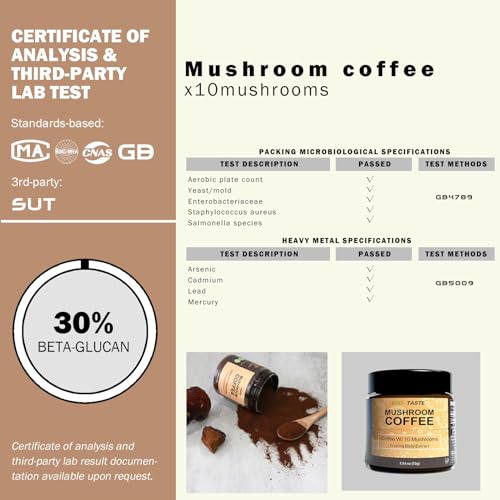 Mushroom Coffee - 36 Servings, Instant Coffee Mix Includes 10 Mushrooms Extract Powder