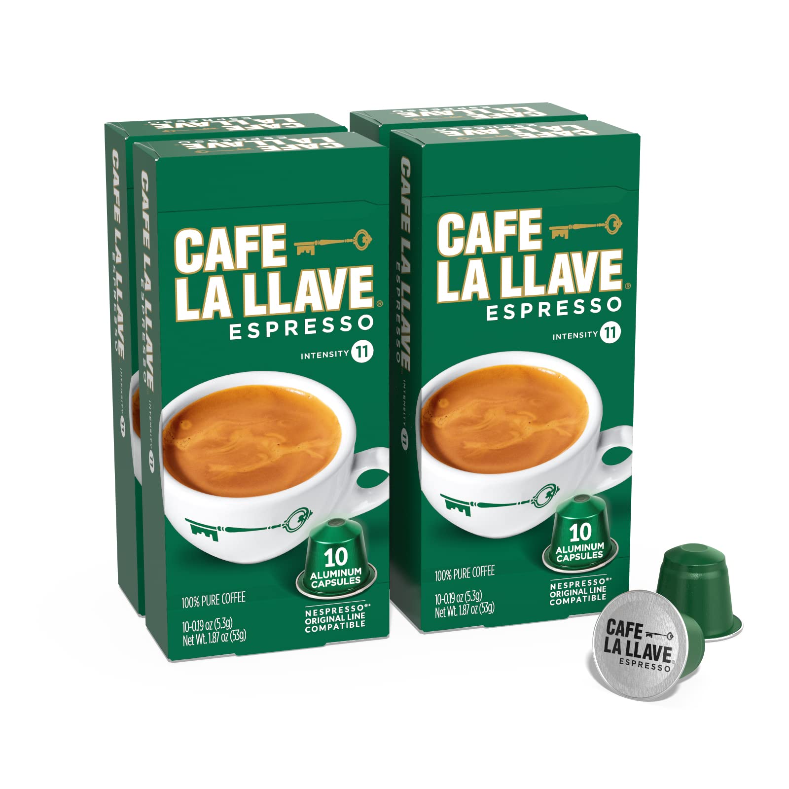 Cafe La Llave Espresso Capsules, 40-Count Aluminum Recyclable Pods, Intensity 11, Compatible with Original Nespresso Machines