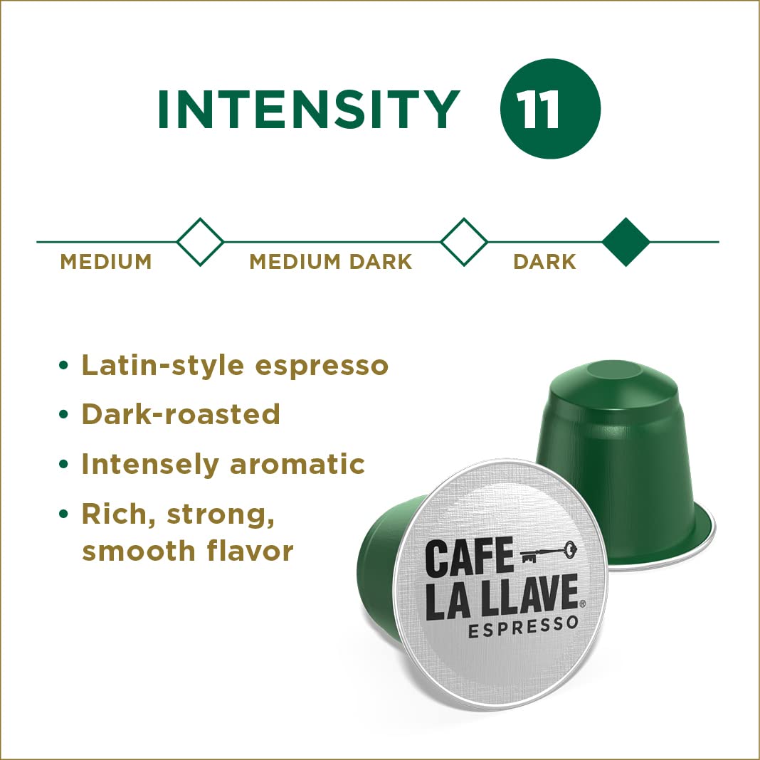 Cafe La Llave Espresso Capsules, 40-Count Aluminum Recyclable Pods, Intensity 11, Compatible with Original Nespresso Machines