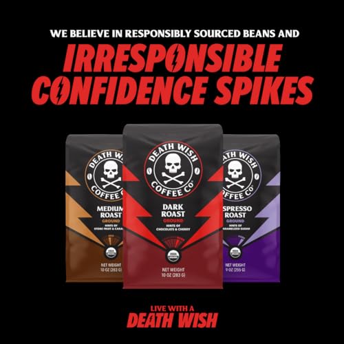 Death Wish Coffee Co., Organic and Fair Trade Dark Roast Whole Bean Coffee, 16 oz