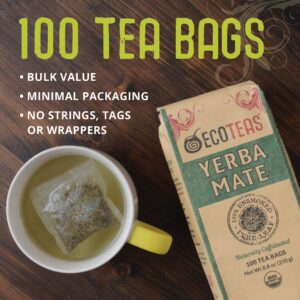 ECOTEAS - Unsmoked Yerba Mate Tea Bags - Detox and Hi Caf Tea - Organic - 100 Tea Bags, 8.8 oz