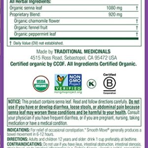 Traditional Medicinals Organic Smooth Move Senna Chamomile Herbal Tea, Relieves Occasional Constipation, (Pack of 2) - 32 Tea Bags Total