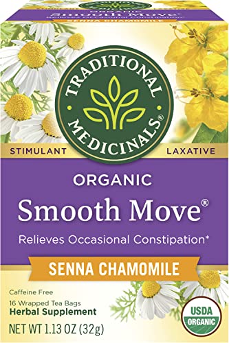 Traditional Medicinals Organic Smooth Move Senna Chamomile Herbal Tea, Relieves Occasional Constipation, (Pack of 2) - 32 Tea Bags Total