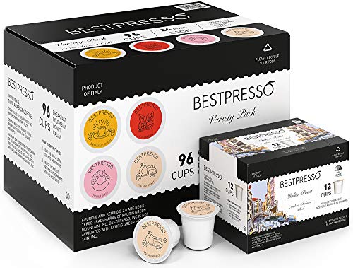 Bestpresso Coffee, Variety Pack Single Serve K-Cup Pods, 96 Count. Includes Breakfast, Colombian, Donut and Italian (Compatible With 2.0 Keurig Brewers) 8 Packs Of 12 Cups