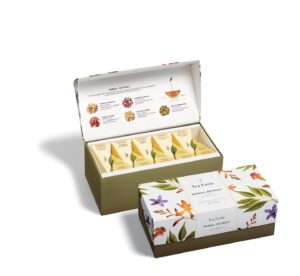 tea forte presentation box tea sampler gift set, 20 assorted variety handcrafted pyramid tea infuser bags (herbal retreat)