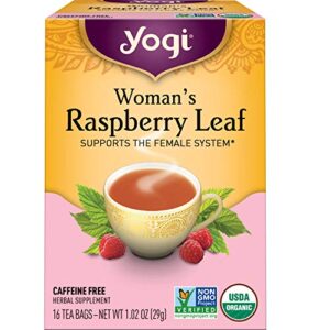 yogi tea organic raspberry leaf tea - 16 tea bags per pack (4 packs) - caffeine-free, aids discomfort of menstruation - made from raspberry leaves