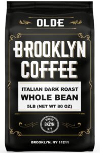 brooklyn coffee whole bean, italian dark roast (5lb) extra strong, delicious taste, heavenly aroma - fresh bulk coffee beans roasted weekly in nyc