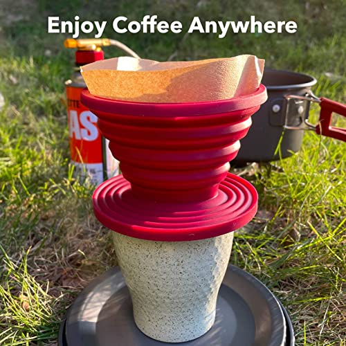 Attsky Collapsible Pour Over Coffee Dripper for Camp Coffee, Reusable Silicone Coffee Filter Holder for Camping Red