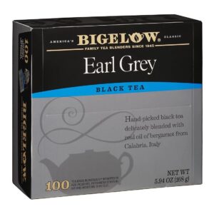 bigelow earl grey black tea bags, 100 count box caffeinated black tea
