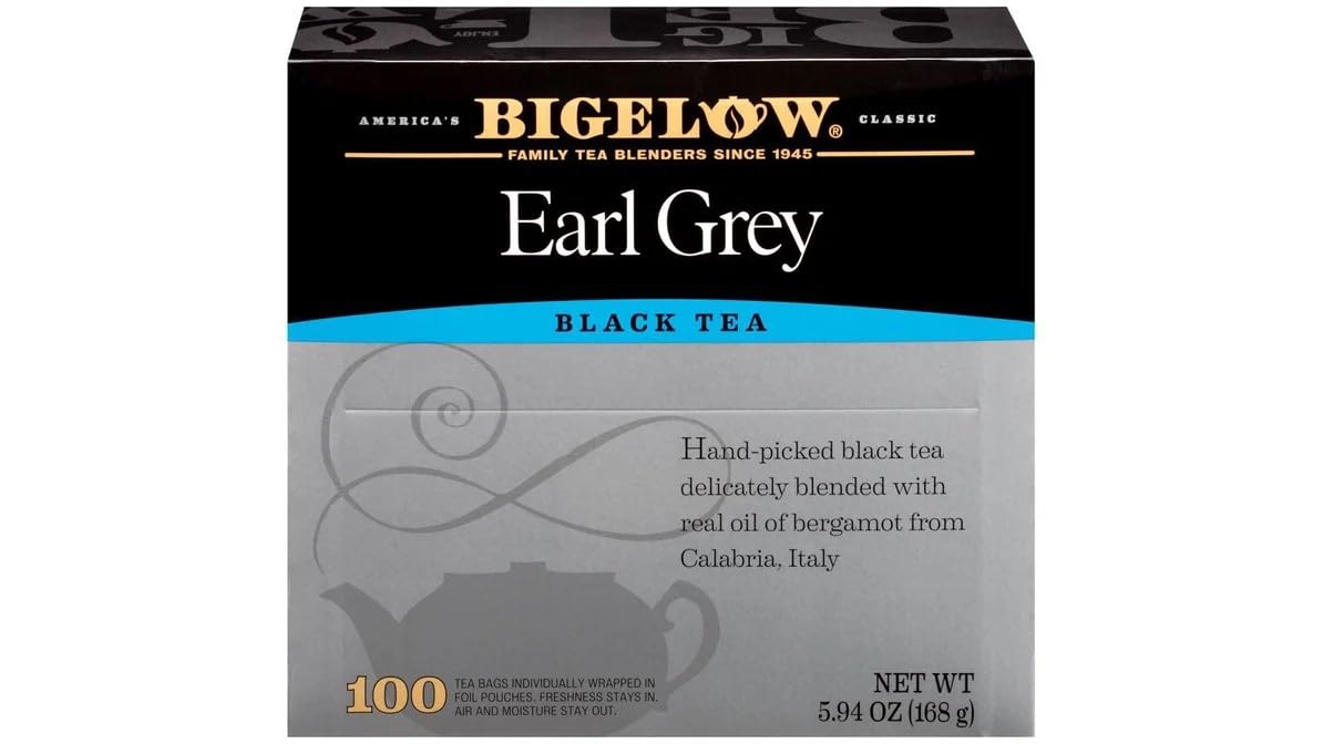 Bigelow Earl Grey Black Tea Bags, 100 Count Box Caffeinated Black Tea