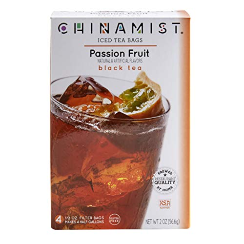 China Mist Iced Tea – Passion Fruit Black Tea Infusion – Refreshing and Delicious – Each Tea Bag Yields 1/2 Gallon – 4 bags