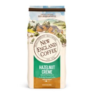 new england coffee hazelnut crème decaffeinated medium-roast ground coffee, 10oz. bag (pack of 3)