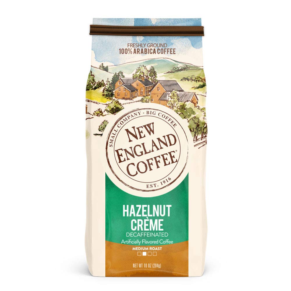 New England Coffee Hazelnut Crème Decaffeinated Medium-Roast Ground Coffee, 10oz. Bag (Pack of 3)