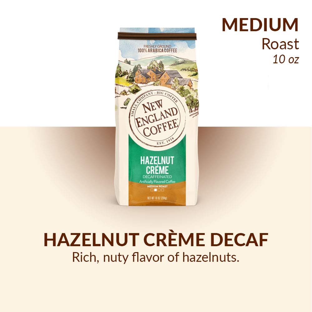 New England Coffee Hazelnut Crème Decaffeinated Medium-Roast Ground Coffee, 10oz. Bag (Pack of 3)